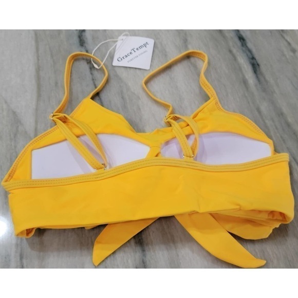 Grace Tempt Bikini Two Piece High Waisted Yellow Navy Blue S - Picture 5 of 8